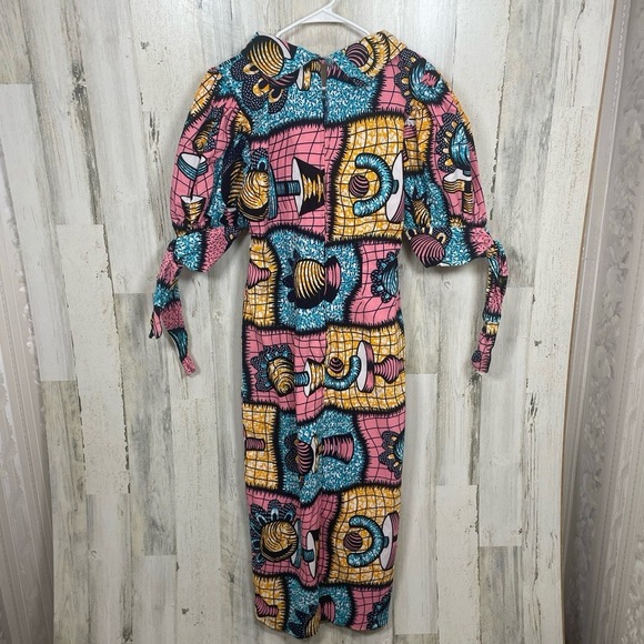 Handmade Midi Dress Wearable Art Puff Sleeve Abstract Colorful Estimated SizeM - Picture 12 of 15